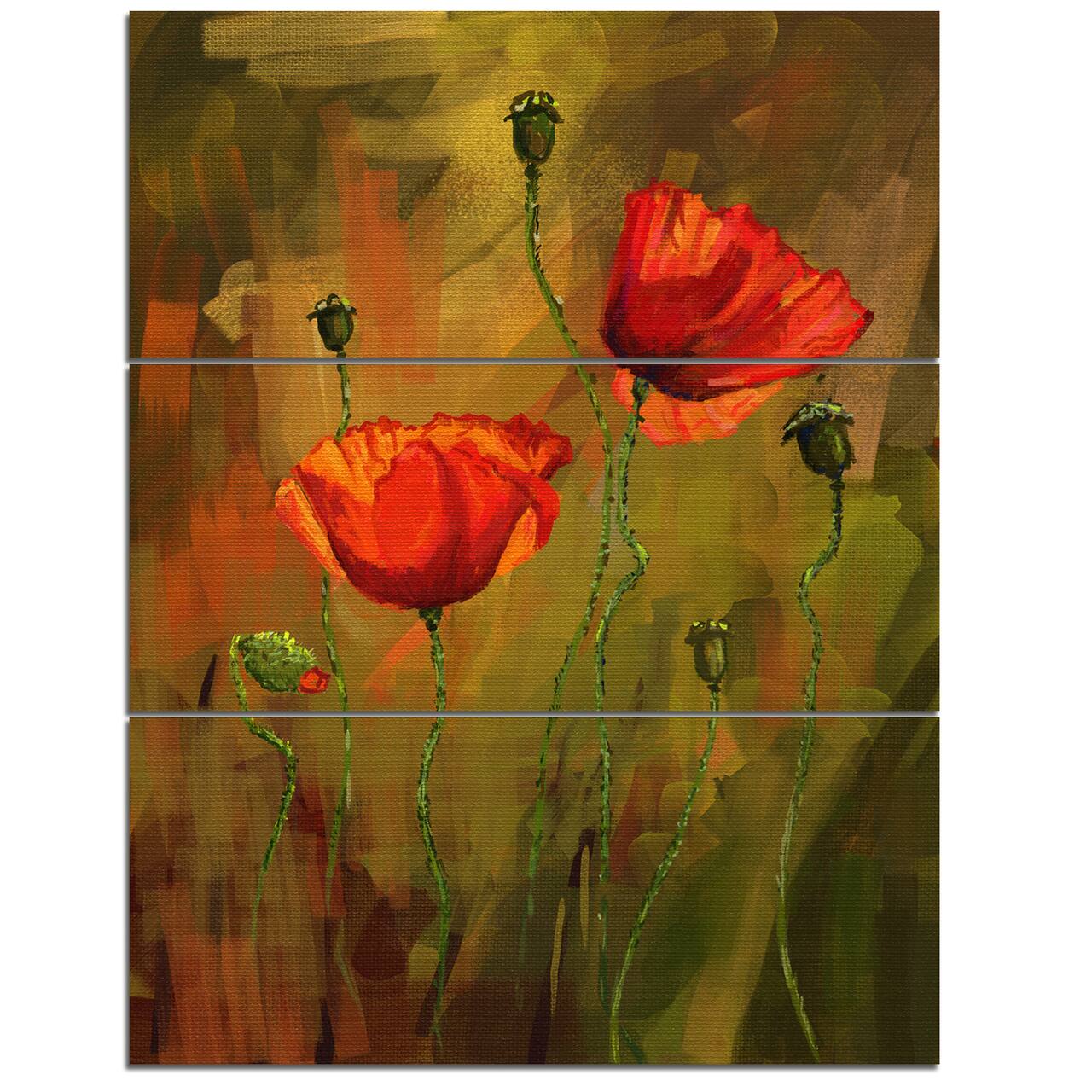 Designart - Watercolor Poppy Flowers - Floral Art Canvas Print